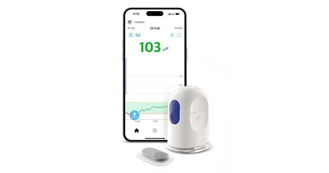 
  i-SENS CareSens Air CGM device and mobile app
