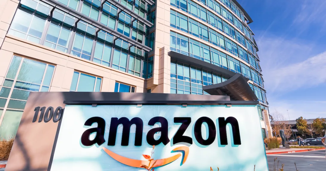 A sign outside Amazon headquarters